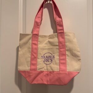 Trader Joe's Pink and Cream Canvas Mini Tote